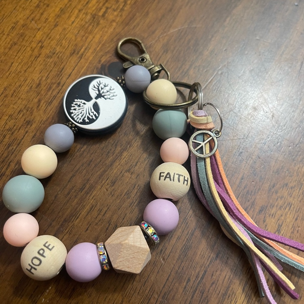 Colorful Tree of Life Beaded Keychain with Tassel